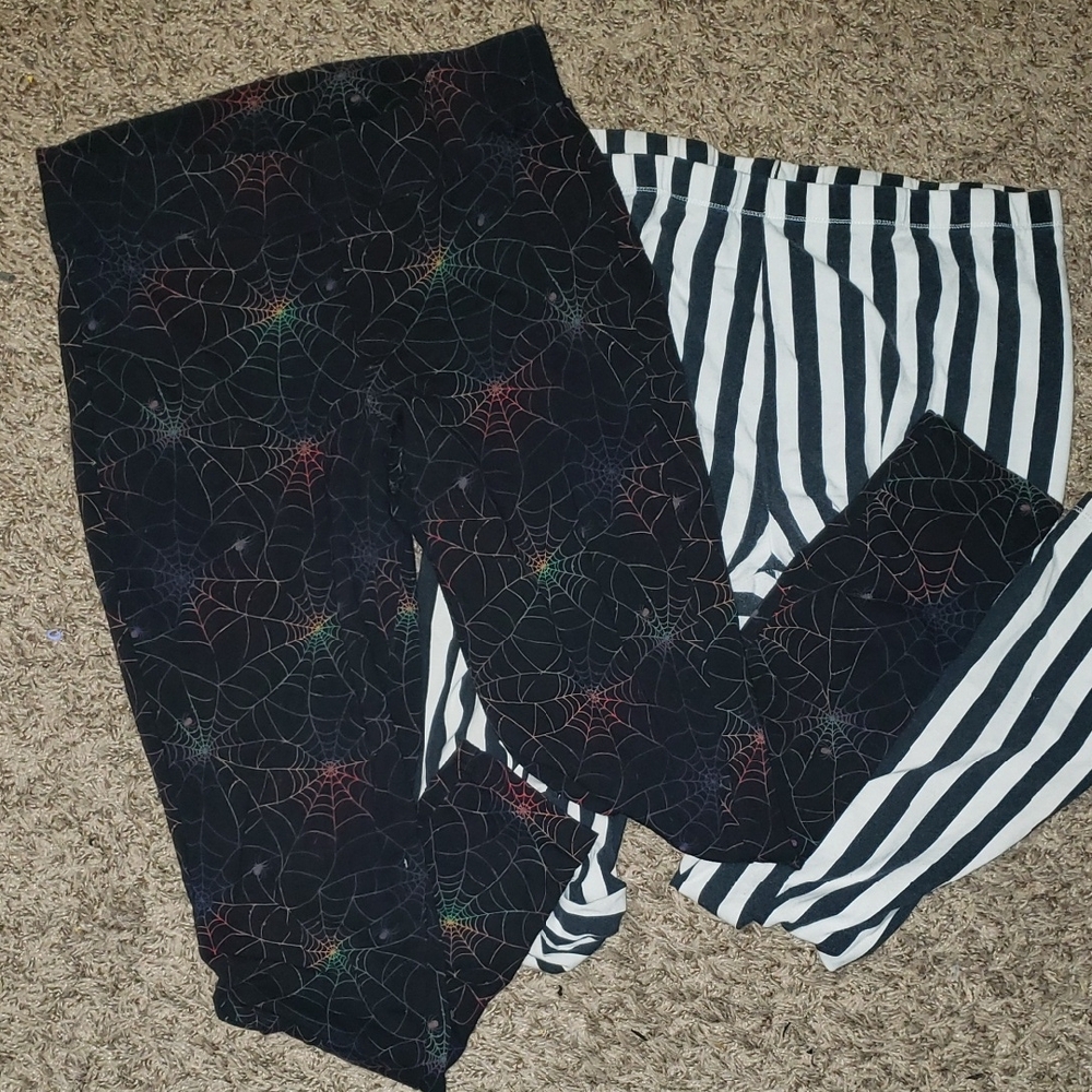 2 pairs of Leggings Premium Signature Torrid Spiderweb & B/W Stripes sz 00 L 12